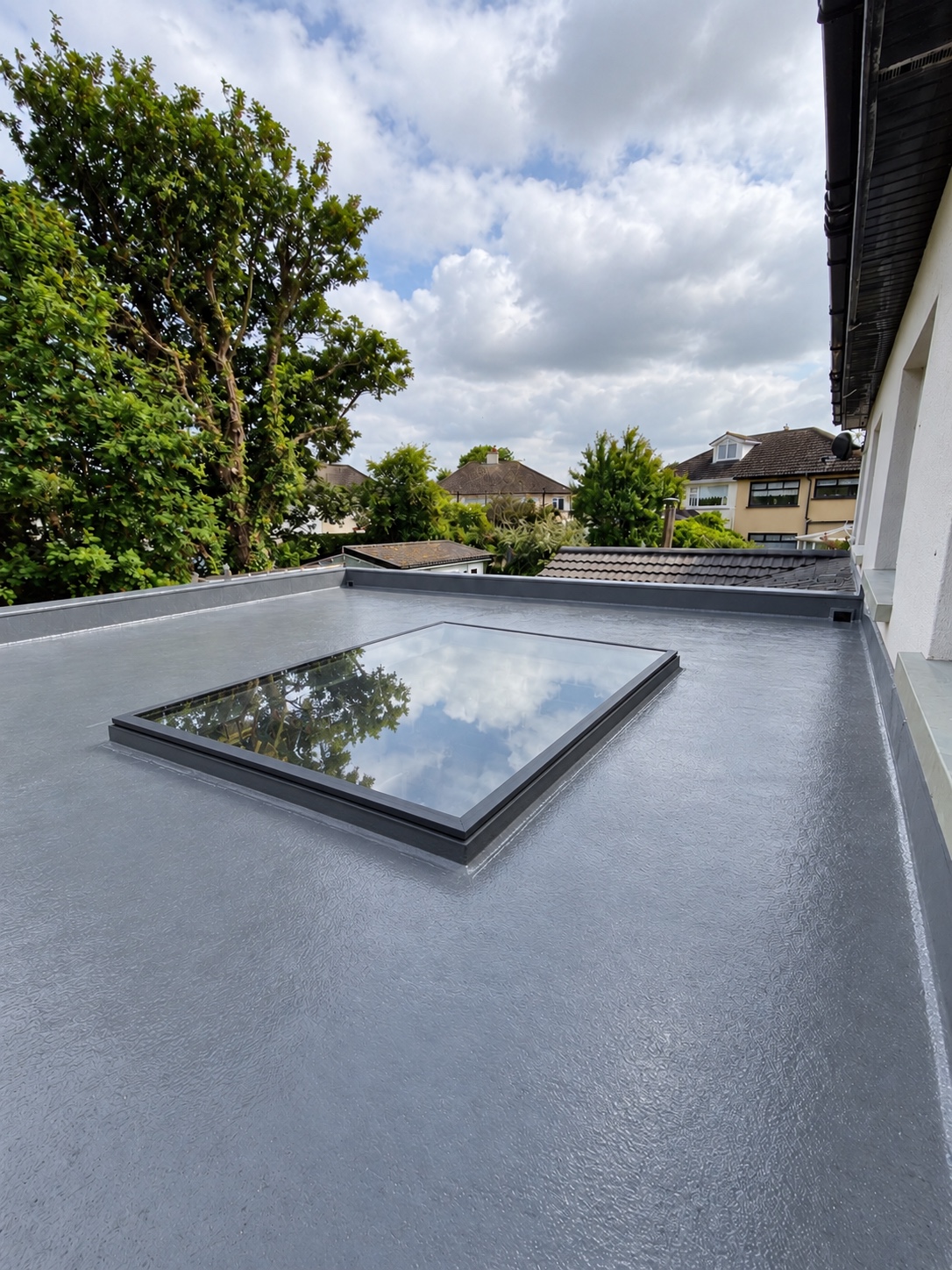 Completed flat roof with a rooflight