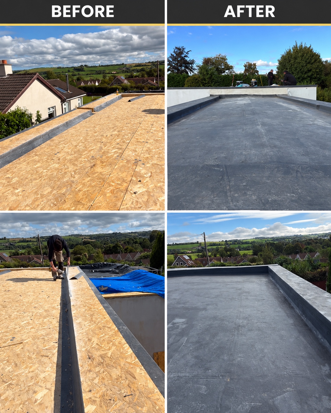 Flat roof before and after comparison