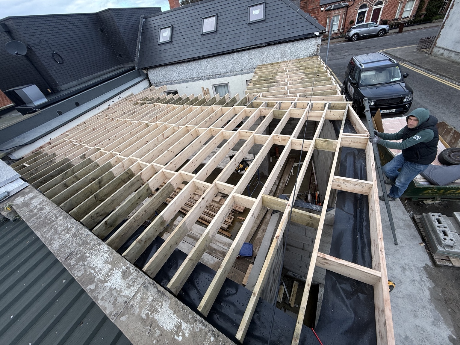 Roof timber framing in progress
